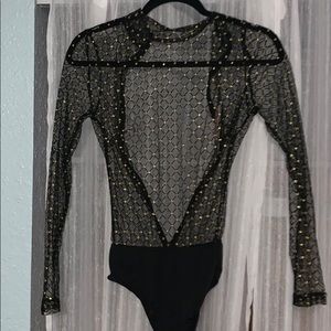 sheer long sleeve body suit with sparkles